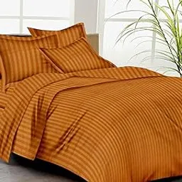 Trance Home Linen Zippered 100% Cotton 200 TC Satin Stripe Queen Duvet Cover Quilt Cover Razai Comforter Cover with 2 Pillow Covers (Queen 90 x 102 inch,Mustard Yellow) image 1