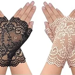 obmwang 2 Pair Women Short Lace Glove Sunblock Fingerless Bridal Floral Gloves Wedding Gloves-picture-43