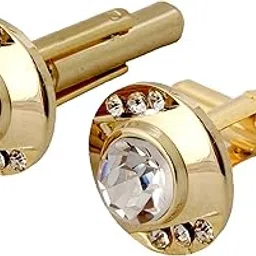 lucky jewellery Unique Men Jewelry White Color Stone Gold Plated Sleeve Button Formal Cuff Button Wedding Shirt Button, Suit, Blazer Cufflinks Pair Gift Set For Men (218-M4C4-STGM40)-picture-17