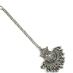 fusion vogue German Silver Oxidized Silver-Plated Filigree-Work Handcrafted Maang Tikka-picture-37