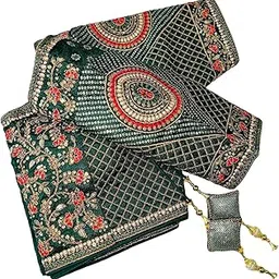 pujia mills Women's Silk Copper Zari Multi Codding Embroidery with Sequins Half Sleeve Fancy Blouse(Angel)-picture-29