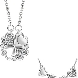 meenaz Pendant For Women Girls Ladies girlfriend Wife Jewellery Multi Heart Silver Necklace 4 Magnetic fashion set love Diamond magnet Western Pendants chain Valentine gifts Birthday propose -351-picture-24