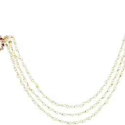 priviu Gold Plated White AD Studded Piercing Nose Ring with 3 Layre Faux Pearl Chain Nath Hoop Nose Pin Stylish Nath For Women and Girls-picture-23