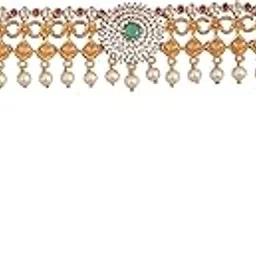 tarinika Antique Gold Plated Choker Set with CZ Stones - White, Red & Green, Traditional Indian Jewelry for Women with Earrings Pearl Necklace Fashion Jewelry-picture-30