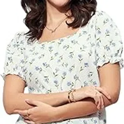 berrylush Women Ditsy Floral Printed Square Neck Puff Sleeves Slip-On Regular Blouse-picture-43