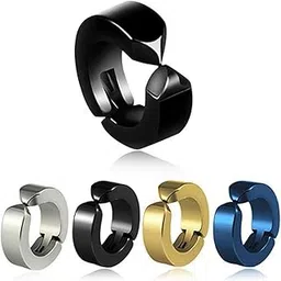 Valentine jewellery Stainless Steel Mens Earrings Om Black Gold Silver Piercing Screw Bali Stud Hoops Earing Multicolor Earrings Combo for men boys Unisex-image-17