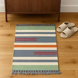 Floor Mat for Home – Handwoven Non-Slip Cotton Rug (Color May Vary) | Soft Washable Mat for Living Room, Bedroom, Kitchen & Entryway – Durable, Decorative Carpet-picture-23