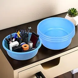 Homestic Pack of 4 Desk Organizer | Stationery Organizer Tub | Multipurpose Storage Organizer | Office Supplies Organizer for Pen-Pencil-Staplers-Clips | Desktop Organizer | 4 LTR | Blue-picture-10