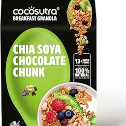Cocosutra Chia Soya Chocolate Chunk Breakfast Granola - 300 g | 100% Natural, Vegan & Gluten Free | High Protein Cereal with Oats, Nuts, Seeds and Dry Fruits | Lightly sweetened with Jaggery-picture-27