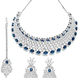 karatcart Light Green American Diamond Silver Plated Choker Necklace Set for Women-picture-40