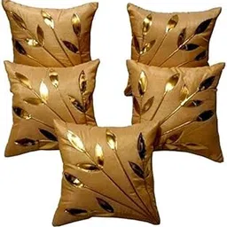MSenterprises Designer Soft Cotton Cushion Cover Zip Close (Beige, 16x16 Inches) - Set of 5-picture-15