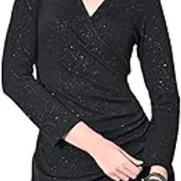 Women's Sparkle Black Ruched Wrap Bodycon Dress (1040)-image-2