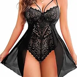 ISE Women Babydoll Lace Sleepwear Lingerie | Floral Teddy Sexy Night Dress for Women Honeymoon, Stylish Nightwear, Valentine Festival Dress, Bridal First Night, Hot Nighty-image-54