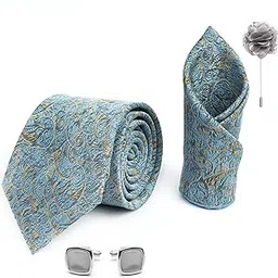 rizoro Tie for Men – Paisley Silk Neck Ties Set with Cufflinks Flower Pin, Pocket Square & Black Gift Box, Combo Necktie Sets for Office Wear, Formal Suits & Weddings (0, PARRX)-picture-18