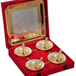 INDICRAFTSVILLA: Crafts Place to Discover World Silver/Gold Plated Bowl Set with Royal Velvet Box -9 Pieces Set-picture-36