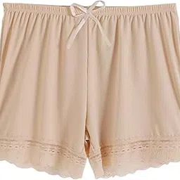 Women Shorts Lace Patchwork Thin Relaxed Fit Stretchy Safety Shorts Pants Elastic Ultra-Thin Skirt Shorts Made of Ice Silk for Girls,Anti-Light Safety Trousers-image-82
