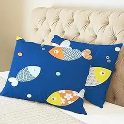 Filymore Cute Kids Fish Pillow Covers Set of 2 Covers| Made with Pure Microfiber Soft & Skin Friendly Pillow Cases | Size (17 x 27 inch (Blue and Yellow).-image-60