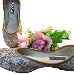 Traditional Embroidered Ballet Flats, Silver Sequined Juttis, Ethnic Wedding Footwear with Multicolor Beadwork-picture-41
