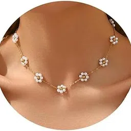 Daisy Pearl Necklace for Women Latest Stylish 18k Gold Plated Pendant Necklaces Gifts for Girls Anti Tarnish Jewelry (16857np)-image-19