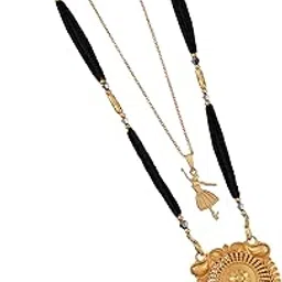 malkyn Women's Exquisite Gold-Plated Long Mangalsutra with a Detailed Circular Filigree Pendant, Dangling Fringe, and an Adjustable Gold-Tone Charm Necklace-MD-042-picture-18
