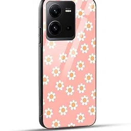 NDCOM for VIVO V25 5G Back Cover Flower in Pink Background Printed Glass Case-image-61