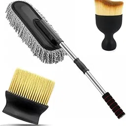 3-in-1 Car Cleaning Kit – Microfiber Duster & Detailing Brushes with Extendable Handle | Interior & Exterior Car Cleaner Tools for Dashboard, AC Vents, Wheels – Fits Car, SUV (3 Pcs)-image-70