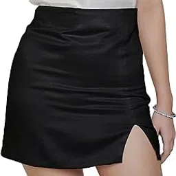 zlaata Mini Skirt for Woman with Slit | Satin Fabric with Santoon Lining | Straight Hemline | Mini Length | Straight Fit Women Skirts | Pack of 1 image 1