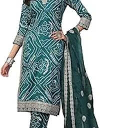 stylum Women's Bandhani Print & Embroidered Muslin Straight Kurta Pant Dupatta Set-picture-49