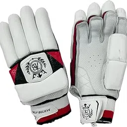 SELF BELIEVE Premium Test Cricket Batting Gloves for Men, White and Red, Mesh Palm Protection, Righty-picture-51