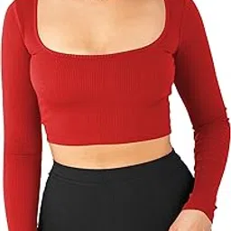 sohot Women's Cotton Stylish Western Basic Solid Wear TV Oval Neck with Full/Long Sleeve Crop Top for Women L649-picture-13