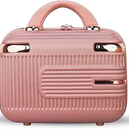 Adson Travel Make up Train Case, Waterproof Portable Hard Shell Cosmetic Case Luggage Mini Suitcase Makeup Brushes Bag Toiletry Organizer Portable Makeup Carrying Case 12 Inches (Rose Gold 2)-image-0