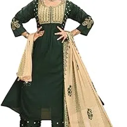 seemrat Women's Cotton Anarkali Floral Embroidered Kurta with Pant & Dupatta | Thread work Round Neck Frock, 3/4 Slevees | Ethnic Salwar Suit Set for Ladies-picture-44