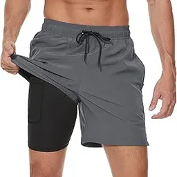 arcweg Mens Swim Trunks with Compression Liner 2 in 1 Beach Swimming Trunks Quick Dry Swim Shorts with Zipper Pockets-picture-10