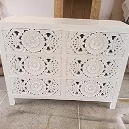 Nazar Art & Craft Solid Wooden Handcarved Chest of Drawer | 6 Drawer Storage Dresser for Livingroom, Bedroom, Hall | (16 * 47 * 36CM) (White Distress)-picture-14
