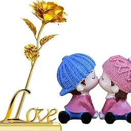 Saugat Traders Valentine's Day Romantic Gift for Husband & Wife-Artificial Golden Rose with Love Stand-Love Couple Showpiece-Gift for Girlfriend-Boyfriend-Fiancee-Friends-picture-10