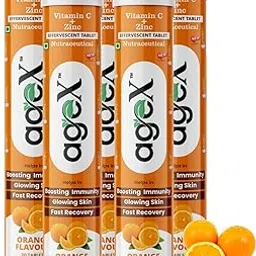 AgeX Vitamin C+Zinc Effervescent Tablets | Natural Amla Extract 1000mg + Vit C 80mg + Zinc 10mg | Immunity Booster for Skin, Hair & Nails | Supports Collagen Production |Orange Flavour | Sugar-Free |100 Effervescent Tablets (Pack of 5)-picture-25
