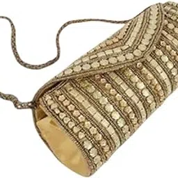 Elegant Beaded Evening Clutch, Crystal Rhinestone Embellished, Gold Chain Strap-picture-51