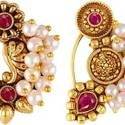 Vivasri s Premium & Unique Pearl Beaded White Moti Studded Gold Plated Alloy Colourfull Nosepin For Women & Girls-VIVA1168-1180NTH-Press-Red-image-51