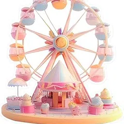 HASTHIP® 2D Flat Acrylic Desktop Ornament, Pink and White Ferris Wheel Design with Cake, Perfect for Home Decor and Valentine's Day, Cake Display,Fun Design-Pink-picture-16