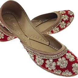 fulkari Women's Snowflake Welvet Genuine Soft Leather Embroidered Jutis | Bite and Pinch Free Jutti | Punjabi Formal Juttis | Girl's Wedding Flat Ladies Mojari | Formal Ethnic Juti |-picture-13