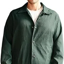 campus sutra Men Jacket | Point Collar, Long Button-Cuff Sleeves | Snap Button, Stretch-Straight Hem | Solid Textured | Woven Fabric For Casual & | Emerald Green-picture-37