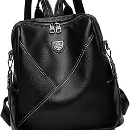 Pu Leather Backpack Sturdy Birthday Gifts Rucksack For Outdoor Work Shopping Black | Womens Handbags & Bags-image-91