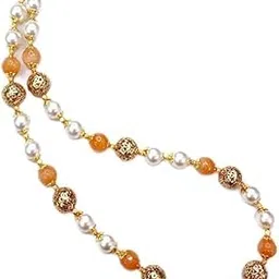 navrabeads Regal Glow: Pearl & Filigree Beads Necklace in Orange, Glossy Pearls with Golden Filigree Accents, Elegant Jewelry for Women, Perfect for Weddings & Gifting-picture-51