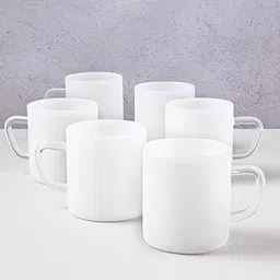 Borosil 190ml 6pc Classic White Jade Tea and Coffee Mug Set | Made in India Borosillicate Glass, Microwave Safe, Scratch Resistance, Lightweight | Cup Set for Chai, Green Tea, Milk-image-35