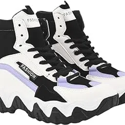 shoetopia Women's High-Top Chunky Sneakers – Fashion Streetwear Casual Shoes with Thick Sole, Lace-Up Design, and Colorblock Pattern-picture-53
