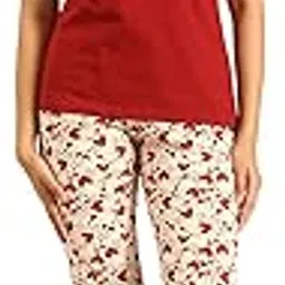 filmode Womens 3/4 Th Pyjama Nightwear Cotton Sleepwear Set with Two Pockets Size XXL -Maroon-picture-18