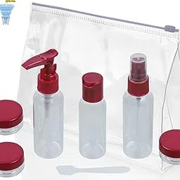 jaxhom 9 Pieces Refillable Travel Bottle Kit For Toiletries I Cosmetics Container Set I 1 Spray Bottle, 1 Lotion Bottle, 1 Shampoo Bottle, 3 Cream Containers, 1 Stick, 1 Small Funnel, 1 Pouch (Maroon)-picture-16