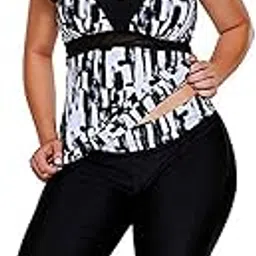 lalagen Women's Plus Size Rash Guard Capris Tankini Athletic Swimwear Black XXXL-1-picture-22
