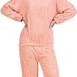 Beige Dreamy Hearts Nightsuit for Women Soft Winter Wear Nightwear Set Sleepwear Pajama Set with Full Sleeves Top & Bottom-image-30
