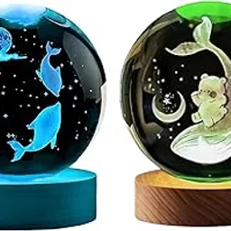 GITGRNTH 3D Crystal Ball Lamp with 16 Colors Changing LED Wooden Base - Solar System Night Light, Galaxy Lamps, Galaxy Crystal Ball Light with USB (Dolpin+Dolphin.)-picture-34
